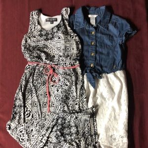2 Girls Sz 10 Dresses Guess Denim & Lace Three Pink Hearts Black & White Maxi